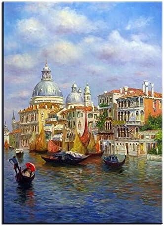 Haokuo DIY Painting Digital Oil Painting Paint by Number Kits Wall Art Decor Water City (Frameless)