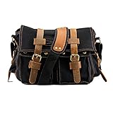 GEARONIC TM Men's Satchel Messenger Canvas Bag Vintage Shoulder Leather School Military Sling Drawstring Rucksack Crossbody Backpack Tote For Gym Travel Work 15