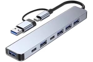 7-in-1 USB C Hub – Aluminum Multiport USB Splitter Adapter with 5 USB & 2 USBC Ports, Compact & Lightweight for iPad, Laptop&