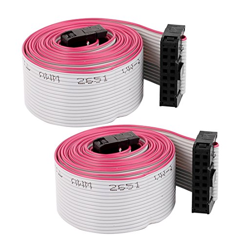 Uxcell IDC Extension Flat Ribbon Cable, F/F, 16P, 16 Way, 1.28 m, 4.2', 2.54 mm Pitch, Gray, 2 Pieces