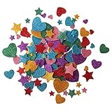 255 pcs Glitter Foam Stickers, Self-Adhesive Stars & Heart Shapes Glitter Sticker Children Kid's Arts Craft Supplies Greeting Cards Home Decoration