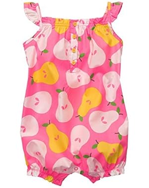 Baby Girls' Flutter Sleeve Pink Pear Romper Sunsuit (12 Months)