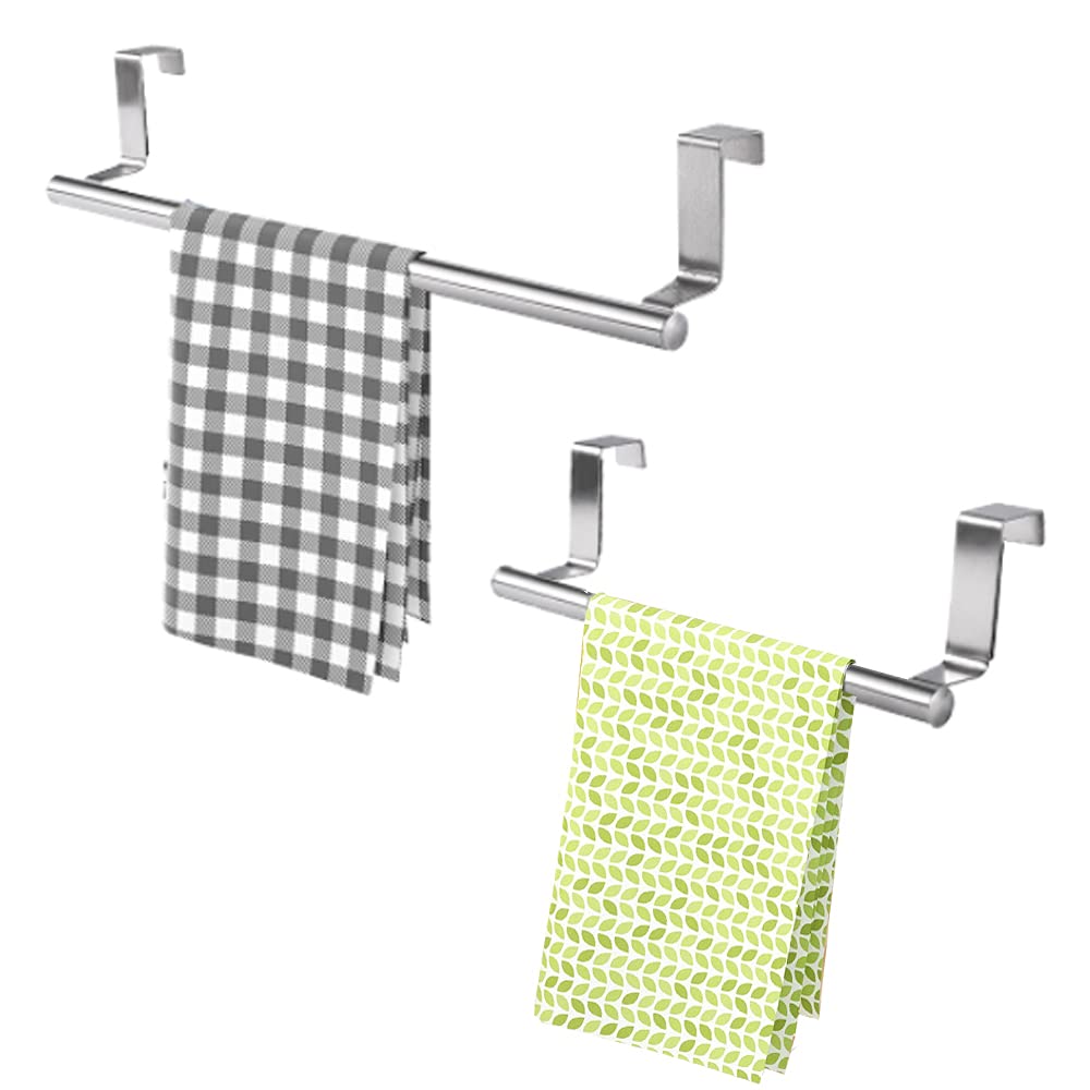 2 Pieces Tea Towel Rail, Kitchen Towel Holder, 2 Sizes Over the Door Towel Rail, Stainless Steel, No Drilling Required, with Anti Slip Scratch Protecting Stripe, for Kitchen and Bathroom