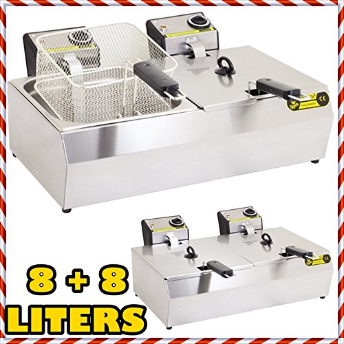 Click Here to See More Images PROFESSIONAL DUAL TANK 16 LITERS 35 lb. Capacity Commercial Kitchen Equipment ELECTRIC Stainless Steel Commercial Countertop Dual Tank Deep Fryer with Basket and Lid (2 pcs.) EU SOCKET 220V