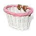 Colorbasket 01532 Kids Front Handlebar All Wicker Bike Basket, Hand Woven, Adjustable Leather Straps, White with Pink Trim