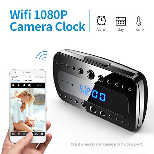 Click Here to See More Images FREDI Wireless Hidden Camera Alarm Clock HD 1080P Wifi Home Surveillance Cameras Night Vision/Motion Detection/Temperature Display Video Recorder