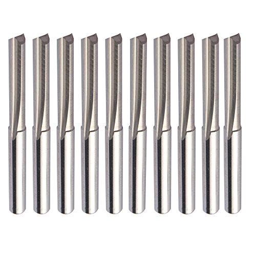 HQMaster 4mm Shank Dia. Double Edged Straight Router Bits Straight End Mill Milling Cutter 2 Flutes CNC Cutting Tungsten Steel Straight Slot Bit CEL 22mm, OAL 45mm, Pack of 10