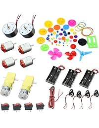 Delinx Homemade Kit de proyectos de bricolaje: motores de CC, engranajes, hélices, carcasa de batería AA, cables, interruptor de encendido apagado, clip de batería de 9 V