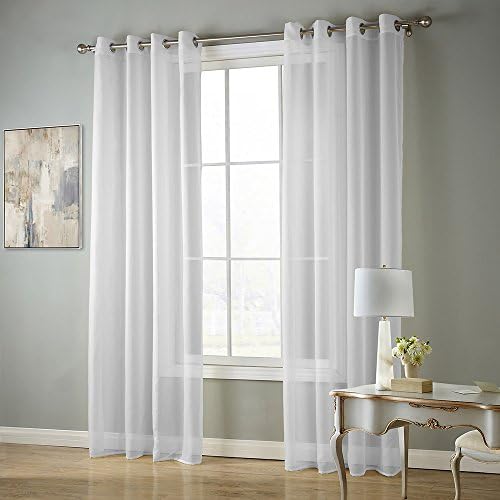 Bebling Grommet Semi-Sheer Curtains - 2 Pieces - Beautiful & Elegant Panels, Each Panel Measures 55"W x 86"L, White