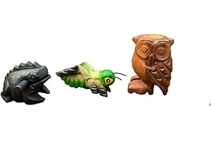 WADSUWAN SHOP Guiros Wooden Percussion 3 Piece Set 3 Inch Wooden Frog, 4 Inch Wooden Cricket and 3.5 Inches Wooden Owl.