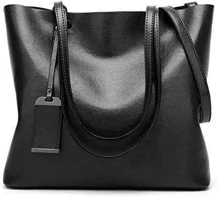 Women's Vintage Genuine Leather Bag Tote Shoulder Bag Handbag Model Zoe (Black)
