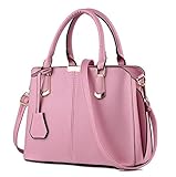 TianHengYi Womens Candy Colors Faux Leather Top-handle Handbag Shoulder Bag with Removable Long Strap Pink