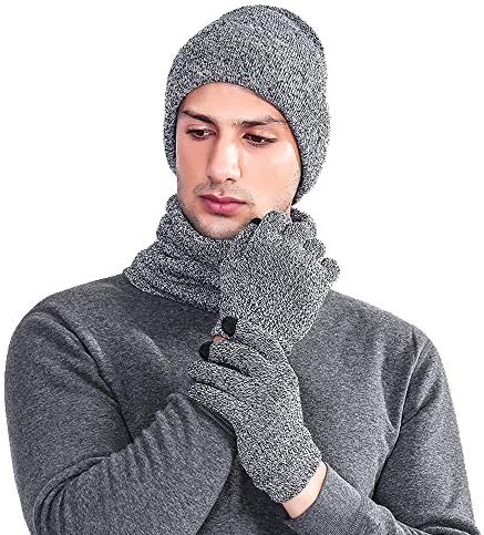 KFSO Clearance! 3-Pieces Winter Beanie Hat Scarf Gloves Set Warm Knit Hat Thick Knit Skull Cap for Men Women (Gray)