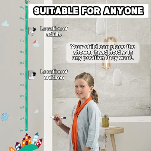 Ferizzia No Drilling Handheld Shower Holder, Universal Angle Adjustable Shower Head Holder, 45° Adjustable, Self-Adhesive, Easy Installation, Bathroom Accessories, Silver
