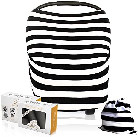 Nursing Cover for Breastfeeding - Multi Use Stretchy Baby Car Seat Covers Protect Your Baby, Keeps Babies Comfortable and Safe from Bugs and Germs, Breathable Privacy, Easy to Use! (Black and White)