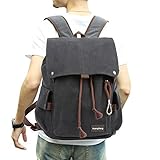 HuangHeng Backpack Vintage Backpack School Backpack Big Capacity Book Bag Canvas Backpack Outdoor Hiking Travel Rucksack With USB Charging Port (Black)