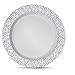 Laura Stein Designer Dinnerware Set of 64 Premium Plastic Wedding/Party Plates: White, Silver Rim. Set Includes 32 10.75