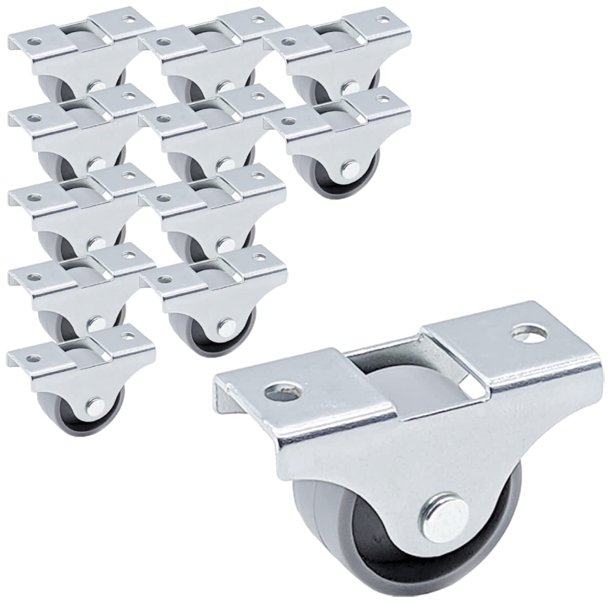 SKIR'CO (Pack of 12 pcs) Small 25 mm Furniture Castors, Grey Plastic Wheels, Non-Swivel, Fixed Casters, One-Way Direction (12)
