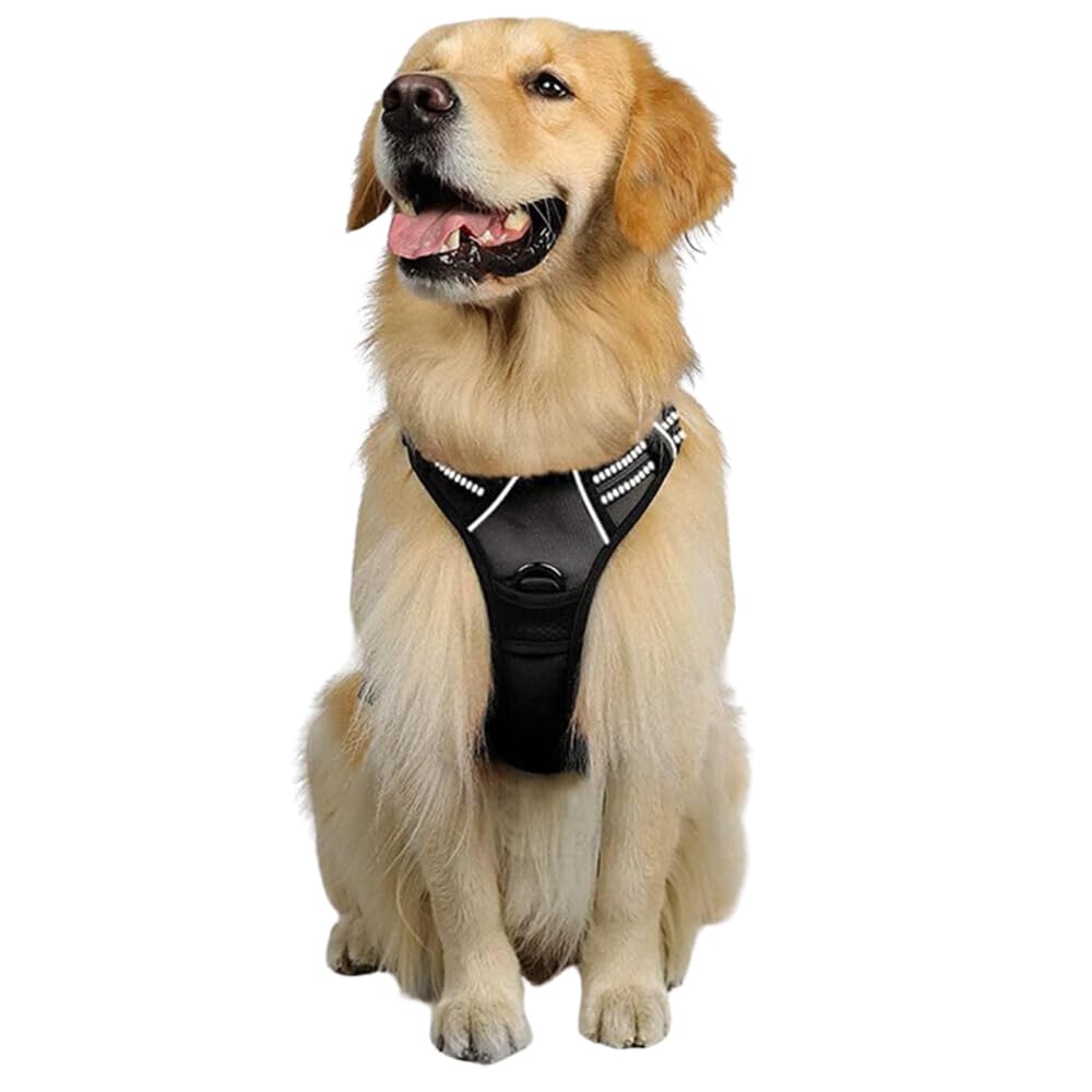FurryWheels Black No Pull Pet Dog Harness with Reflective Strips Breathable Comfortable Adjustable Soft Padded Dog Vest Easy Control Handle for Training or Walking (Large)