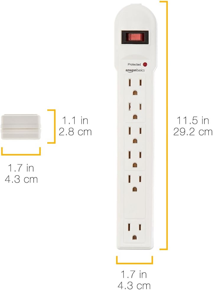 Basics 6-Outlet Surge Protector Power Strip, 6-Foot Long Cord, 790 Joule - White: Home Audio & Theater