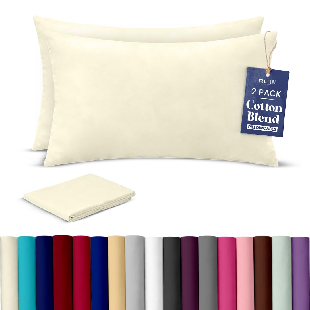 Rohi Luxury Cream Pillow Cases 2 Pack - (50×75cm) | Soft & Comfy Cotton Blend Pillow Covers with Envelope Closure | Breathable, Anti-Allergy, Fade & Wrinkle Resistant — image 1