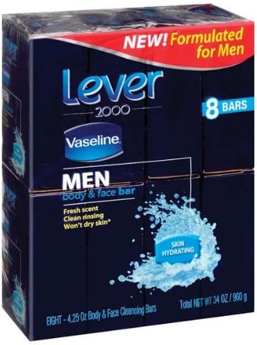 Lever 2000 Vaseline Body & Face Bar Men Fresh Scent Skin Hydrating 4.25 Oz Bars - 6 Pack