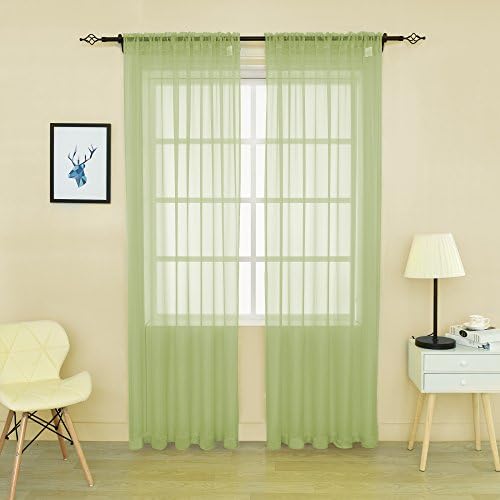 HOLKING 2 Piece Sheer Window Curtains Panels 84 inch length Green Rod Pocket Sheer Voile Window Curtains Toal is 104 inches wide by 84 inches long