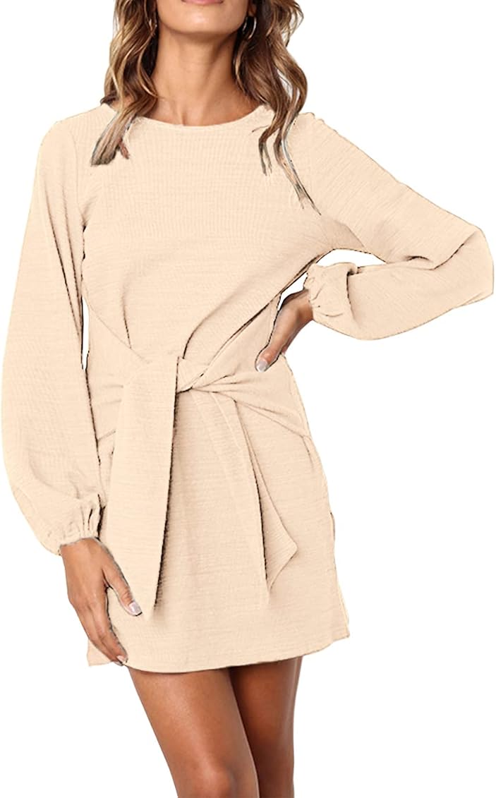 Crewneck Tie Waist Knit Cocktail Dress 