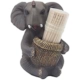 Decorative Lucky Elephant Toothpick Holder Figurine with Faux Wicker Basket of Wooden Toothpicks for African Jungle Safari Decor Statuettes & Sculptures Featuring Zoo Animals As Unique Novelty Gifts