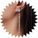 Iaceble Boho Long Rhinestone Tassel Earrings Small Crystal Star Stud Earrings Cz Chandelier Drop Earrings Silver Tennis Chain Earrings Crystal Celestial Star Earrings Jewelry for Women