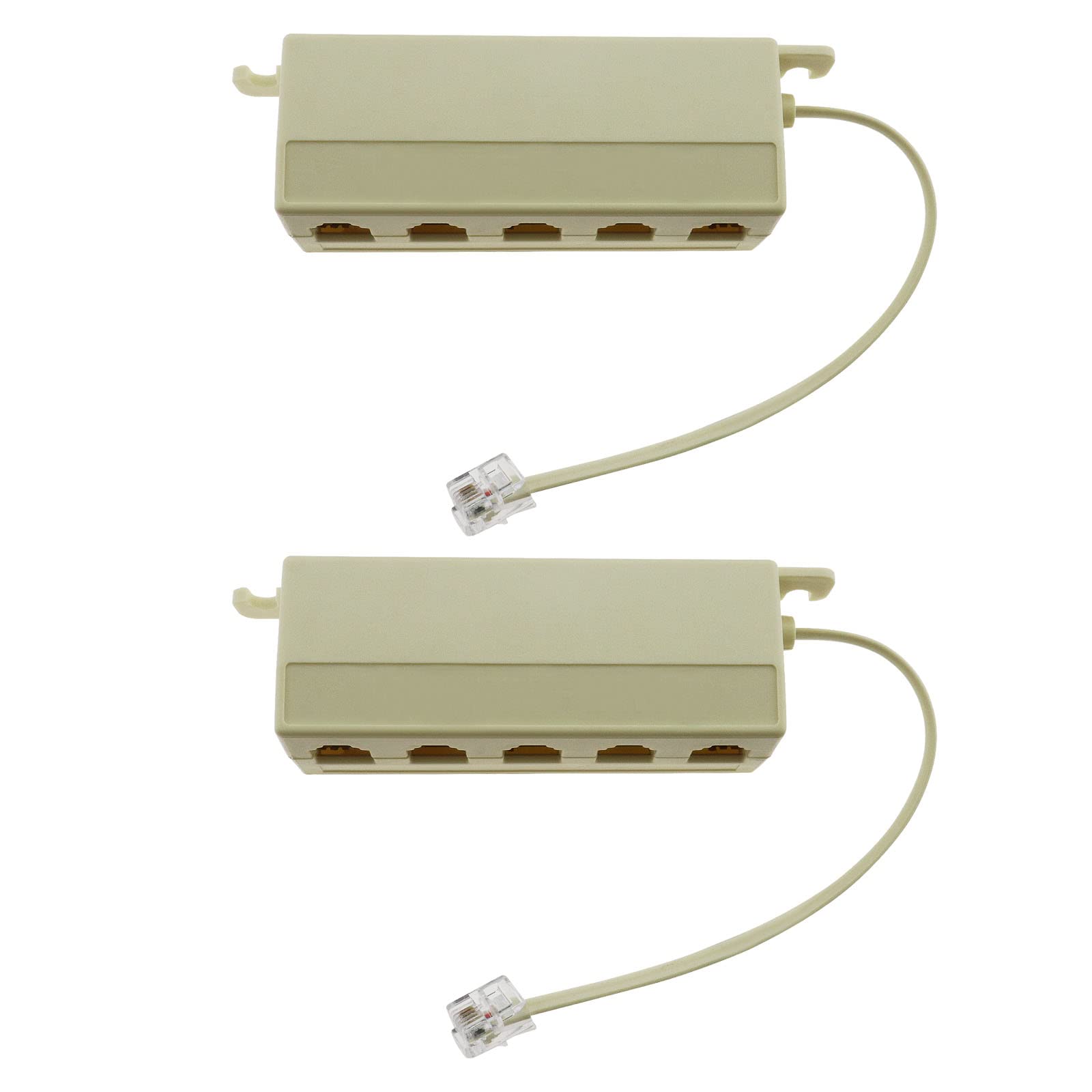 eMagTech 2PCS Five Way Telephone Splitter RJ11 6P4C Male to 5 Female Outlet Ports Sockets Adapter for Mediators Fax Machines Fixed Telephones Office Lines