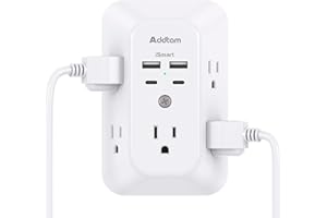 Power Bar, USB Wall Charger Surge Protector 5 Outlet Extender with 4 USB Charging Ports (2 USB C), Multi Plug Outlet, 3-Sided