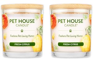 One Fur All Pet House Candle 2 Pack - Plant-Based/Soy Candle - Clean Burning Scented Candles, Long Lasting Pet Odor Candle for Home - Fresh Citrus