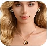 Gold Tigers Eye Stone Necklace Earrings Set for Women Chunky Gemstone Pendent Necklace Prom Wedding Fashion Jewelry Gifts