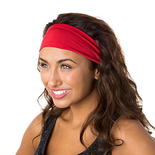 Hipsy Women's Adjustable & Stretchy Basic Xflex Headbands (Black & Red Basic 2pk)