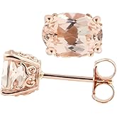 Solid 14k Rose Gold Morganite Stud Earrings
