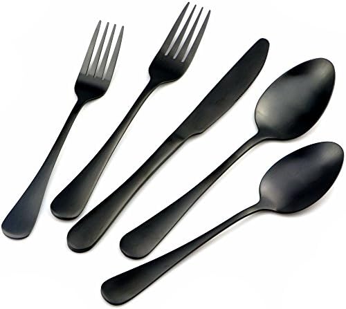 BRIIEC Black Flatware Set, 20 Piece Set Matte Black Plated 18/0 Stainless Steel Cutlery Dinnerware Flatware Sets, Service for 4