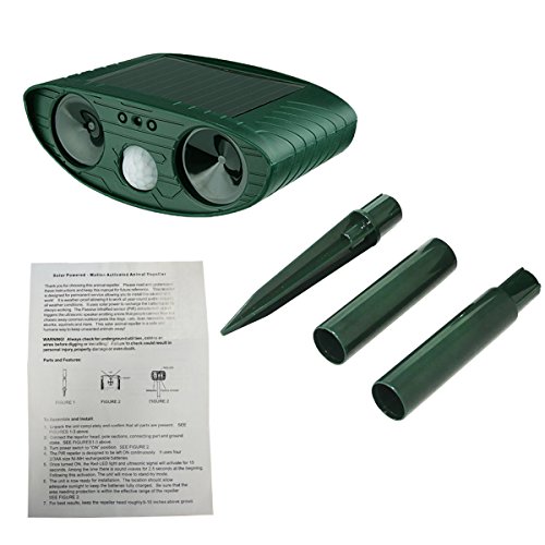 Animal Pest Repeller,Wikoo Solar Powered Ultrasonic Pest Repellent,Effective Outdoor Waterproof Pest Control,Repels Raccoons,Skunks,Foxes,Dogs,Cats,Deer,Squirrels etc