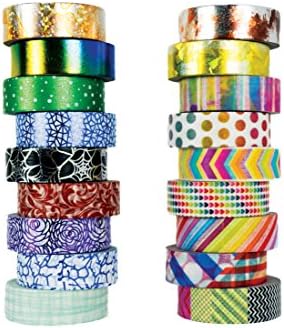 Washi Tape set 18 rolls by Tanpopo Art -Contemporary Collection | Rainbow Colors with Modern Unique Design Tapes