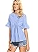 Romwe Women's Cute Blouse Short Sleeve Summer Tunic Top Blue M