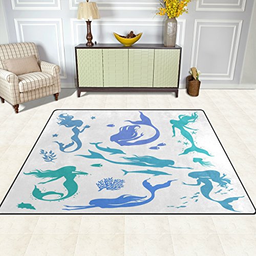 ALAZA-Silhouettes-Mermaid-Starfish-Coral-Reef-Area-Rug-Rugs-for-Living-Room-Bedroom-7-x-5 ALAZA Silhouettes Mermaid Starfish Coral Reef Area Rug Rugs for Living Room Bedroom 7' x 5'