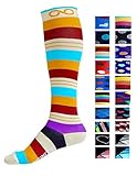 Compression Socks (1 pair) for Men & Women - BEST for Running, Nurses, Shin Splints, Flight Travel, Skiing & Maternity Pregnancy - Boost Athletic Stamina & Recovery (Brilliant Stripes, L/XL)