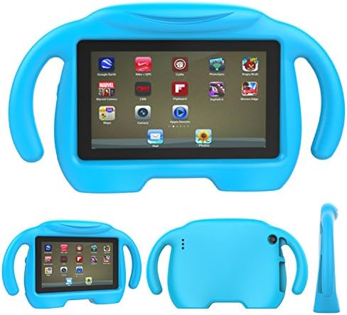 Fire 7 2015 Case,Fire 7 Case 2017,SNOW WI Kids Case Shockproof Light Weight Drop Protection Children EVA Case Cover for Amazon Fire 7 Tablet (5th Generation 2015 / 7th Generation 2017) (Smile Blue)