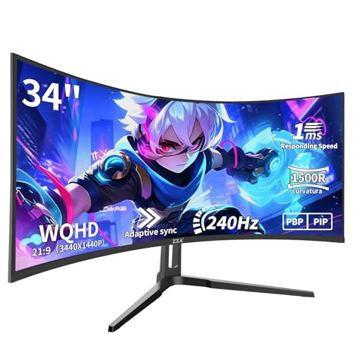 ZZA Curved Gaming Monitor UltraWide WQHD 1ms