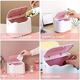 YAGGOOD Desk Bin Trash Can with Lid Pink White Mini 0.66gal Desktop view 2