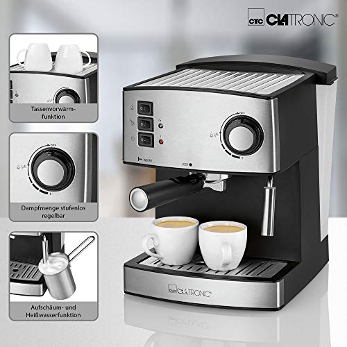 Clatronic Espresso Siebträgermaschine ES 3643, Espressomaschine mit 15 Bar Pump-Druck, Milchschaumdüse, Espresso- und… – Bild 7