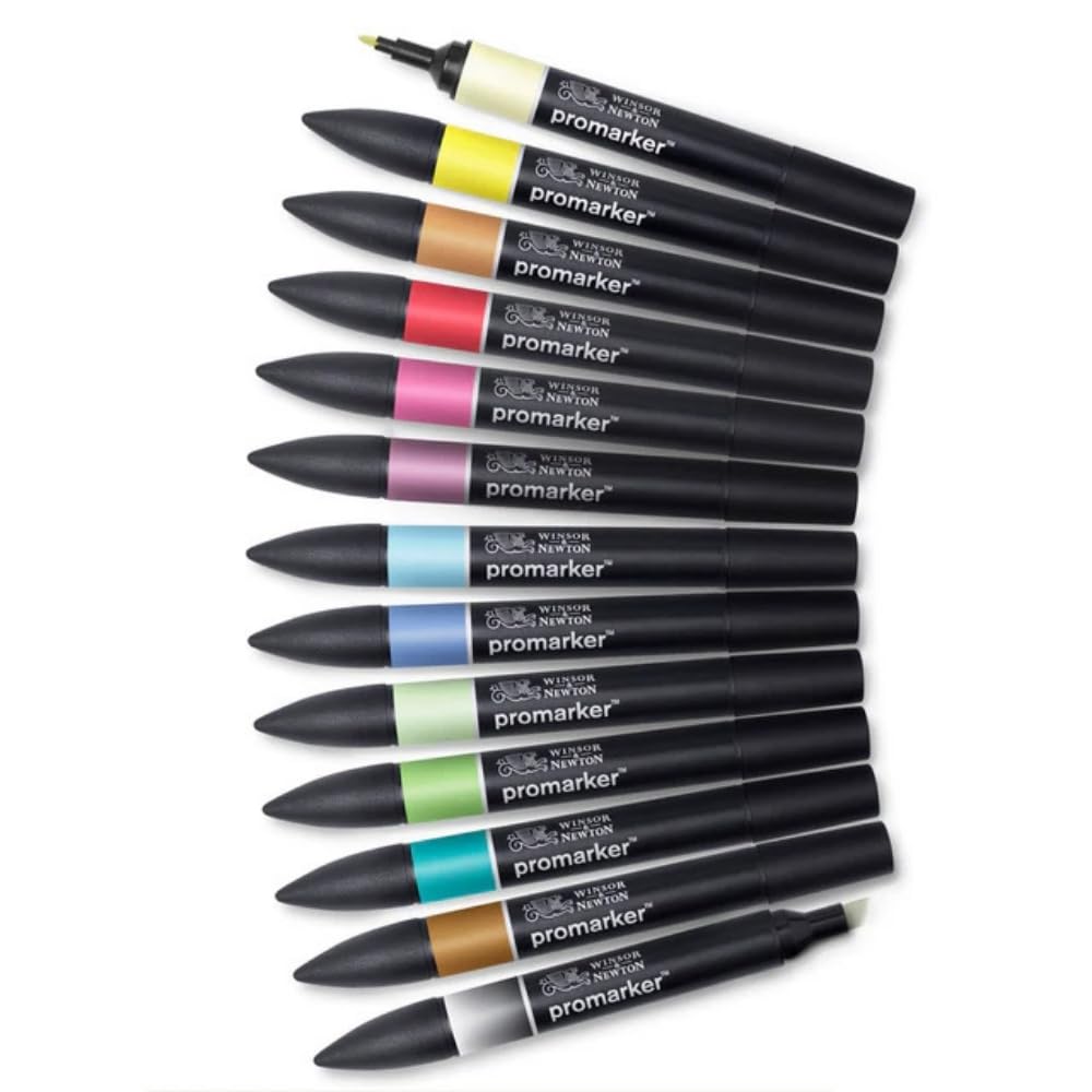 Winsor & Newton, Promarker, Essential Colours II, Set of 12+1 Blender, Alcohol Based Dual Tip Markers