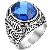 Flongo Men's Vintage Stainless Steel Statement Ring Celtic Knot Blue Glass Class Band