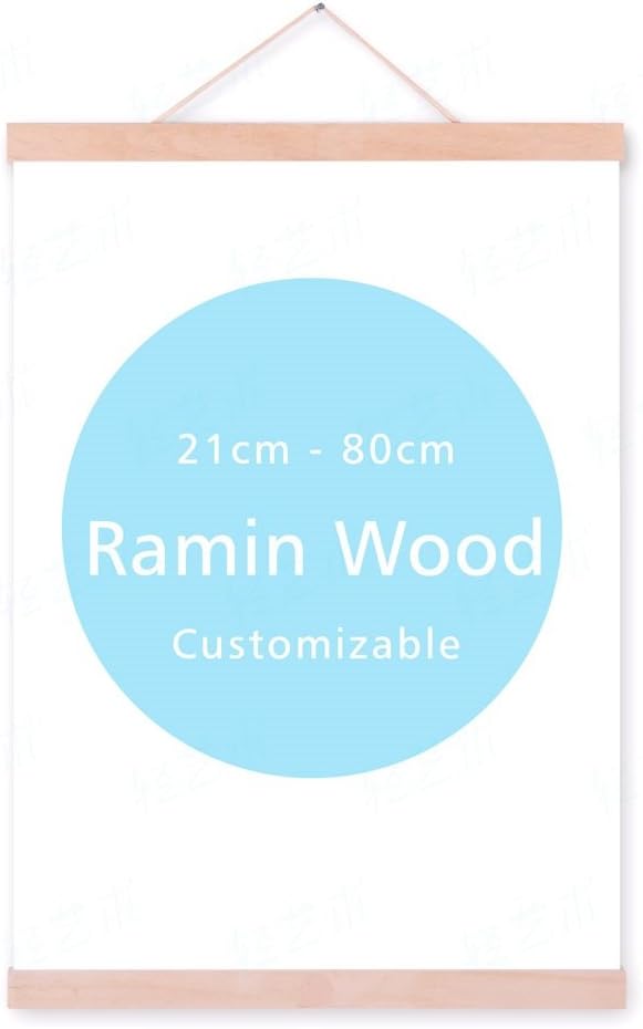 UniBridge DIY Natural Wooden Magnetic Photo/Picture/Canvas Painting/Poster Hanger for Home Decoration Wall Art - Ramin Wood 50 cm (19.68 inch) with Cord