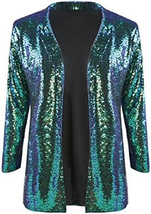 Women Sparkle Sequins Open Front Long Sleeve Blazer Jacket
